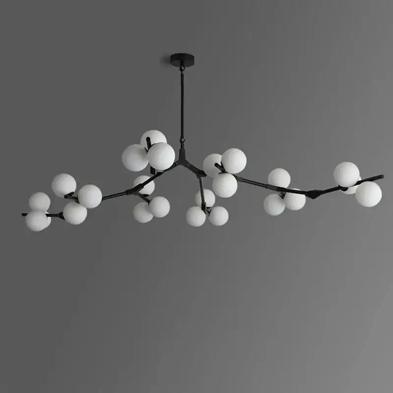 Decorbites black gold led glass ball chandelier with black branch-style frame and frosted white globes for living room decor