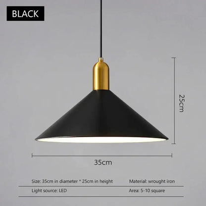 Decorbites black gold led pendant lights featuring a black wrought iron conical shade with gold toned fixture