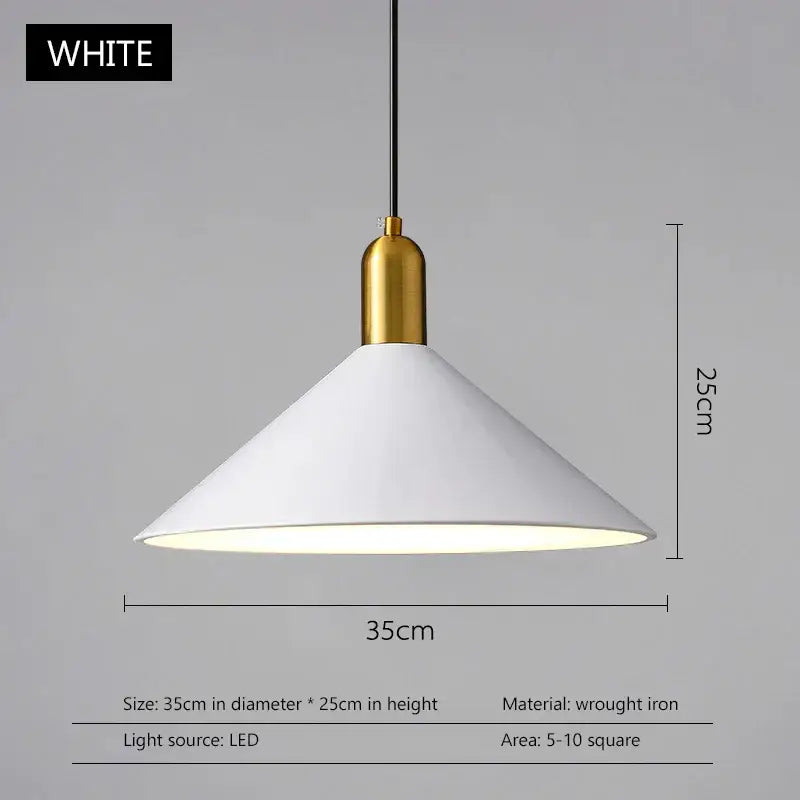 White conical pendant lights with gold metal fixture and led lighting from decorbites black gold led series for industrial decor