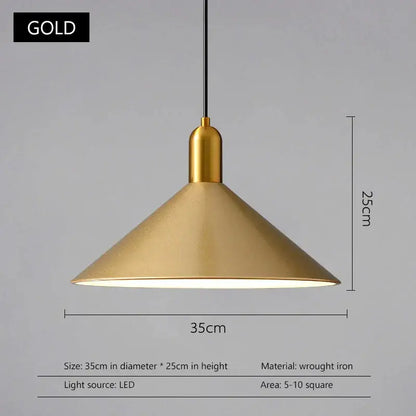 Gold-colored pendant lights with conical matte wrought iron shade from DecorBites black gold led collection