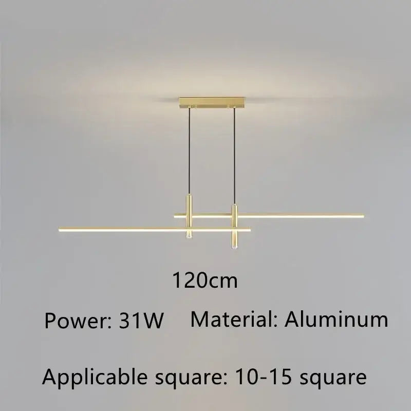 Modern minimalist pendant lights with sleek gold aluminum frame and two horizontal led bars by DecorBites black gold