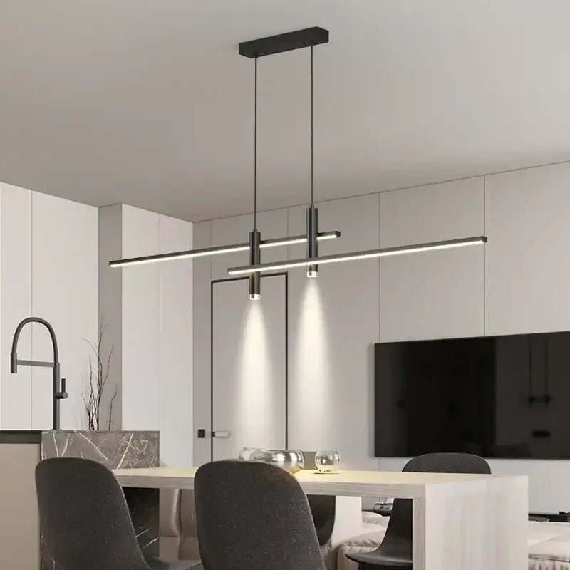 Modern black gold led pendant lights by decorbites featuring sleek linear design for minimalist dining rooms