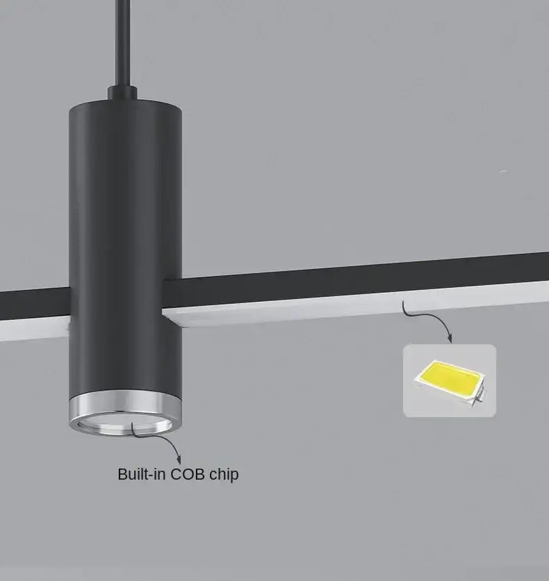 Black cylindrical decorbites black gold led pendant lights with silver metallic base and built-in cob chip for dining room