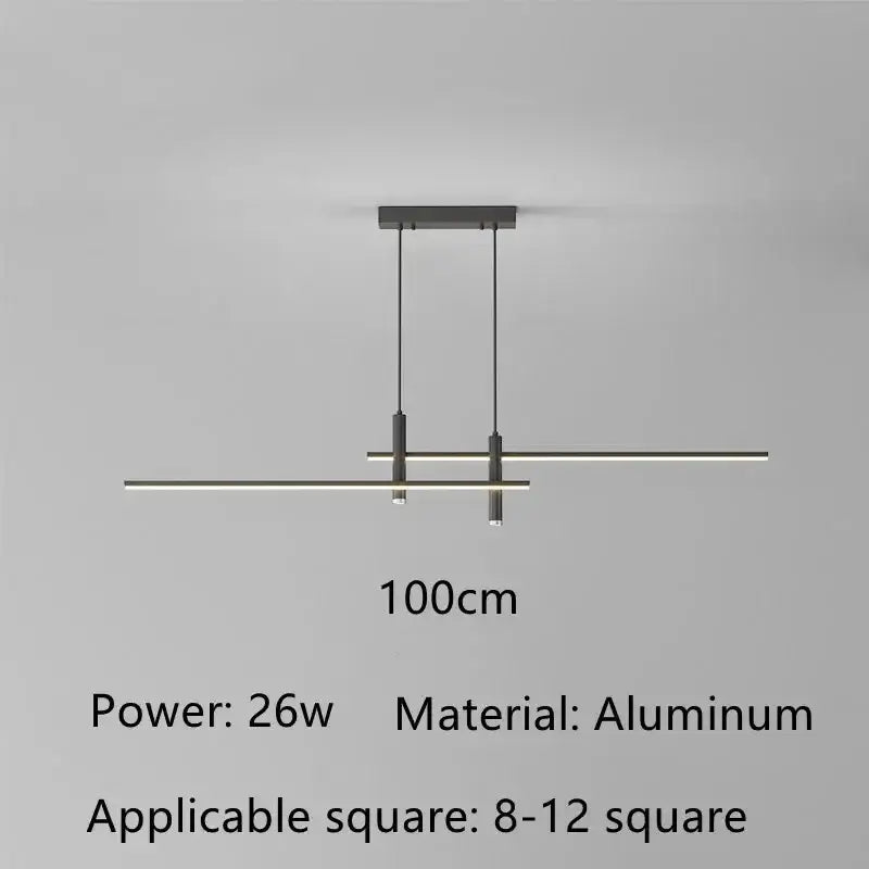 Modern minimalist pendant lights with sleek black aluminum frame and two horizontal led bars by decorbites black gold