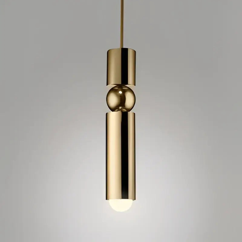 Brass cylindrical decorbites black gold led tube pendant lamp with polished spherical accent and warm glow for home use
