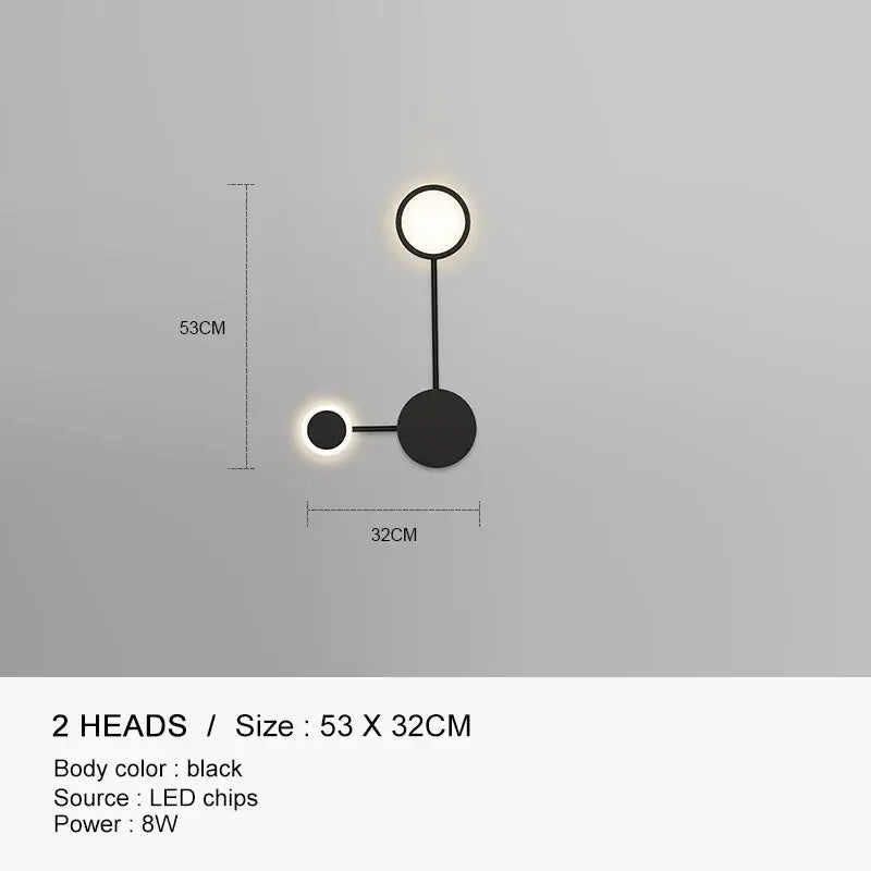 Decorbites black gold wall lamp featuring a black minimalist design with two circular led light heads for indoor use