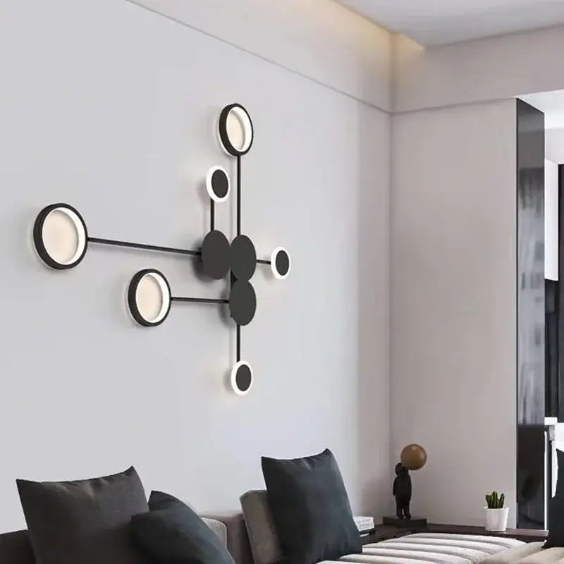 DecorBites black gold led black and white circular wall lamp with modern geometric design for indoor use