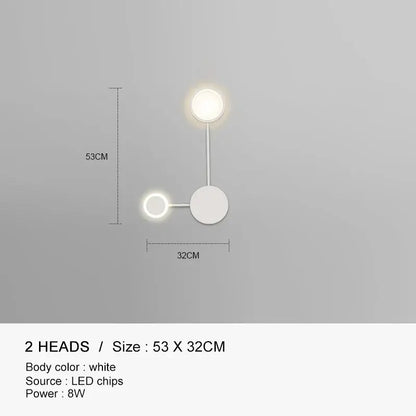 White minimalist wall lamp with two circular led heads by decorbites black gold for indoor bedroom and living room use