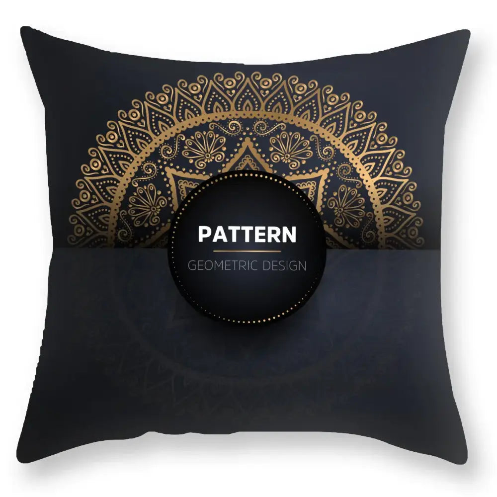 DecorBites black gold luxury printed pillowcase with black throw pillow featuring an intricate gold mandala design
