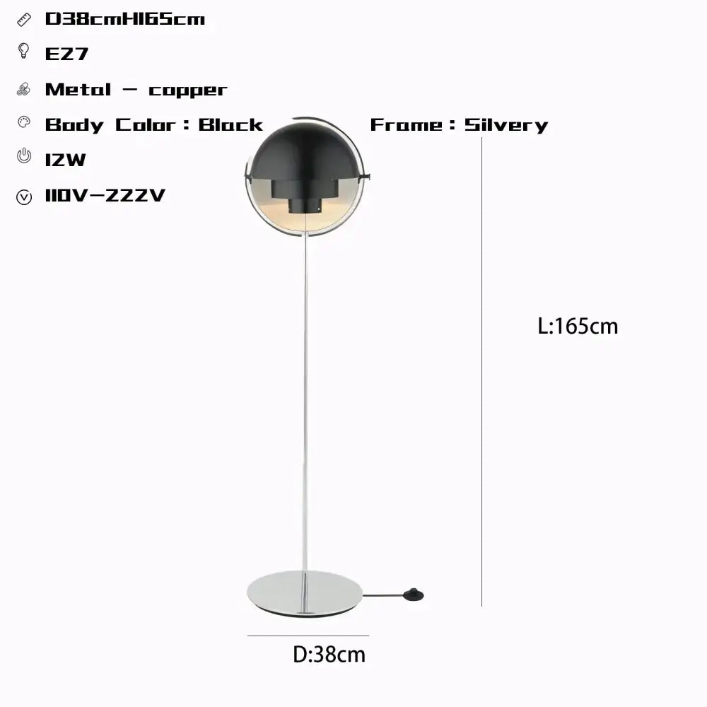 Decorbites black gold metal floor lamp with sleek black and silver copper spherical body for modern living room decor