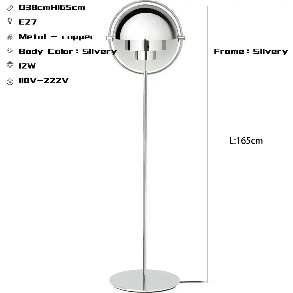 Silver spherical floor lamp with polished copper finish from DecorBites black gold metal for modern living room decor