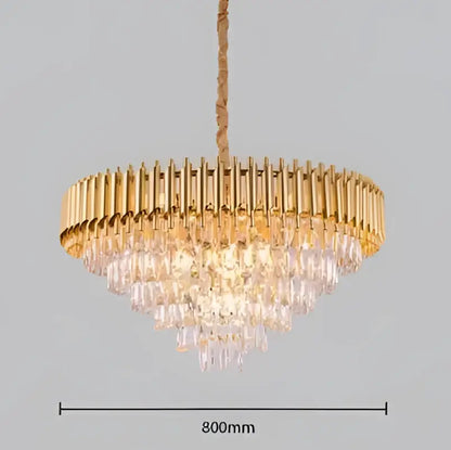 Decorbites black gold metal led chandelier with gold-toned cascading crystal prisms and braided rope suspension