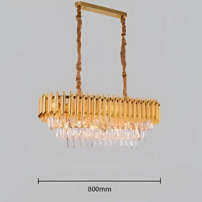 Decorbites black gold metal led chandelier with gold-toned rectangular frame and vertical crystal rods for living room