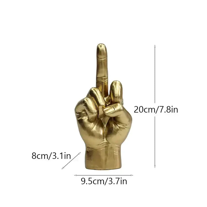 Golden metallic decorbites black gold middle finger sculpture figurine for modern home decor and shelf accessory