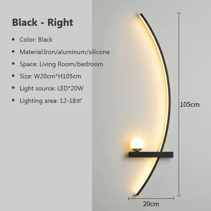 DecorBites black gold modern wall sconce with sleek black curved iron aluminum and silicone design warm LED lighting