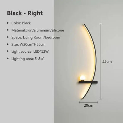Decorbites black gold modern wall sconce with black curved iron aluminum silicone design and warm led lighting for indoor use