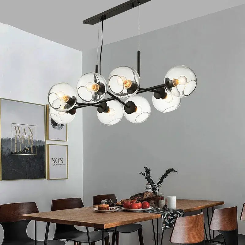 Modern black gold metal chandelier with clear glass globe shades decorbites black gold molecule loft lamp