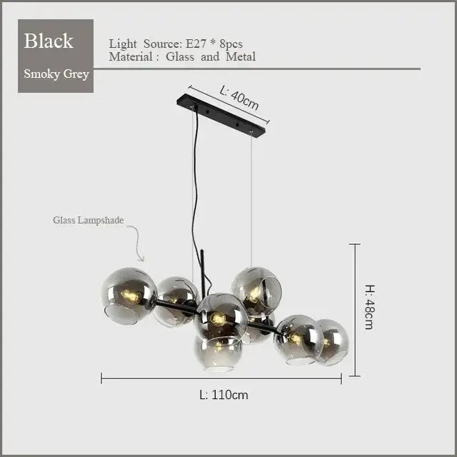 Black gold molecule glass ball chandelier by decorbites black gold with smoky grey globes and modern metal frame