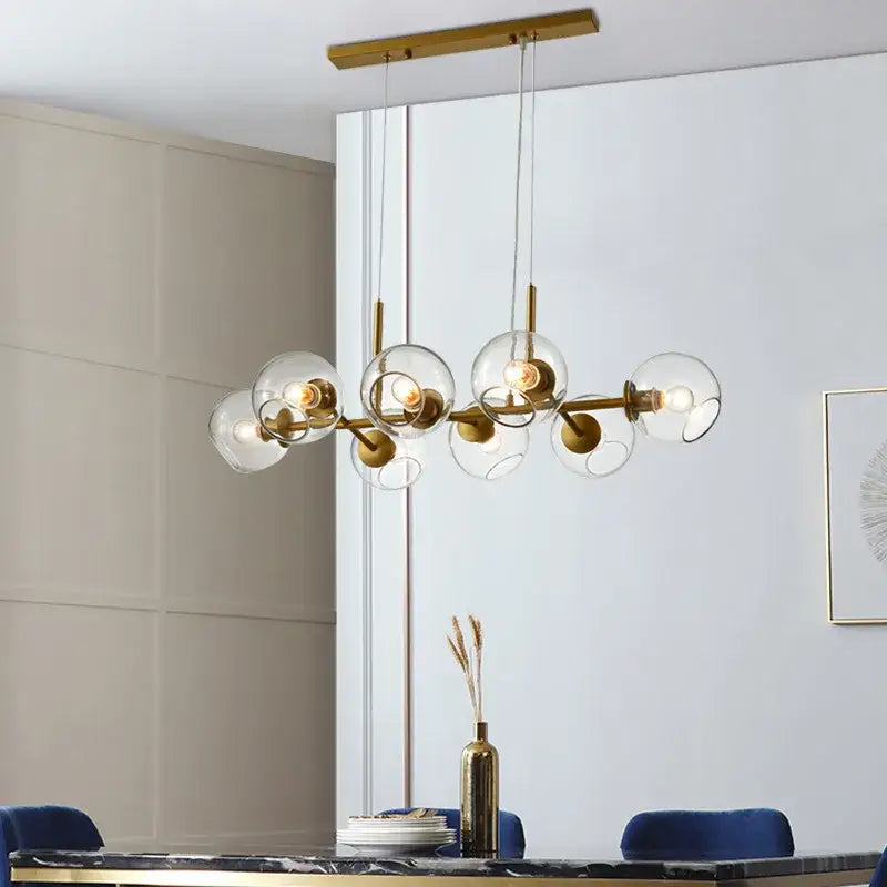 Modern brass decorbites black gold molecule glass ball chandelier with clear globe shades for living room lighting