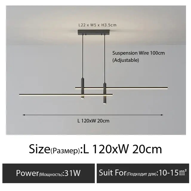 Modern black gold nordic pendant chandelier by DecorBites featuring minimalist linear design with adjustable suspension wire