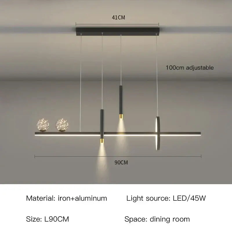 Modern black gold pendant lamp by DecorBites with sleek iron and aluminum frame and three adjustable LED fixtures