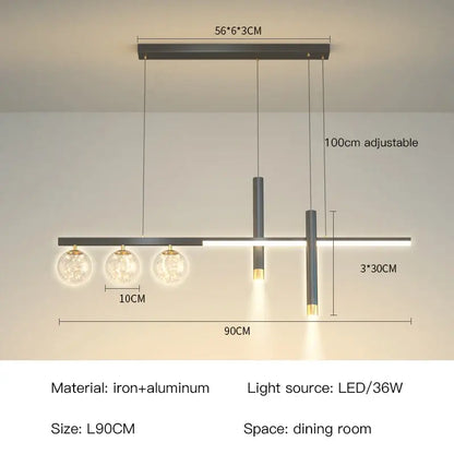 Modern pendant lamp by DecorBites black gold with black iron frame, aluminum, glass globes, and led fixtures for indoor use
