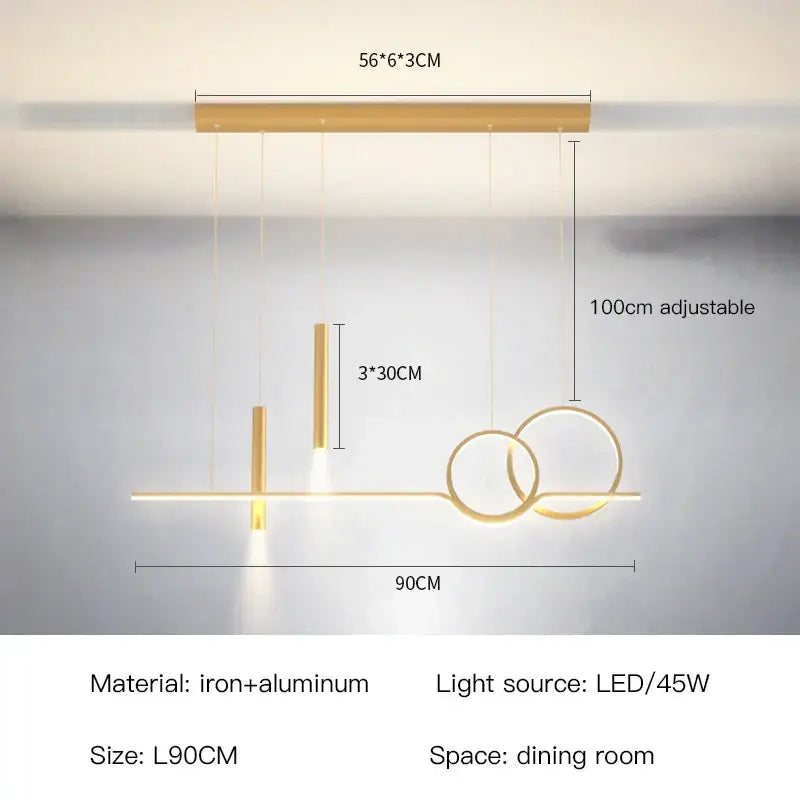 Decorbites black gold pendant lamp with modern gold-toned iron and aluminum design for dining room and kitchen lighting