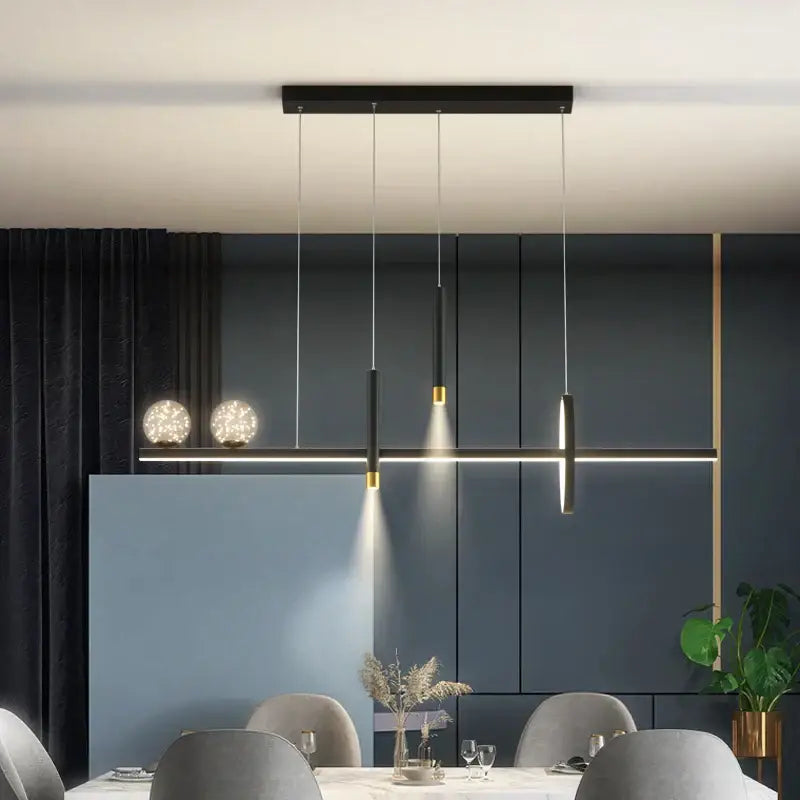 DecorBites black gold pendant lamp featuring modern black and gold cylindrical bulbs for dining room and kitchen lighting