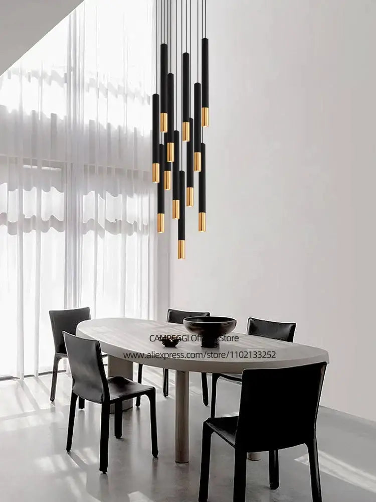 Decorbites black gold pendant lamp with black and gold cylindrical design for modern indoor dining lighting
