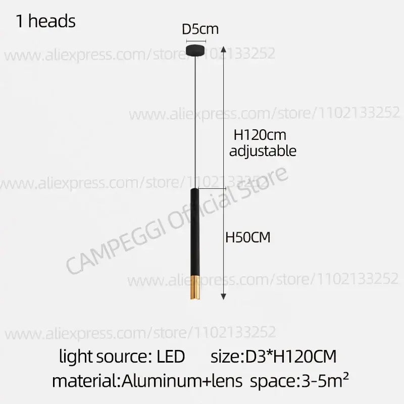 Decorbites black gold pendant lamp with adjustable aluminum body and led bulb for modern indoor lighting