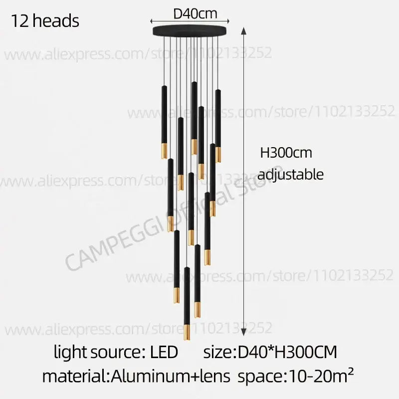 Decorbites black gold pendant lamp with 12 led light heads in black gold modern nordic indoor design