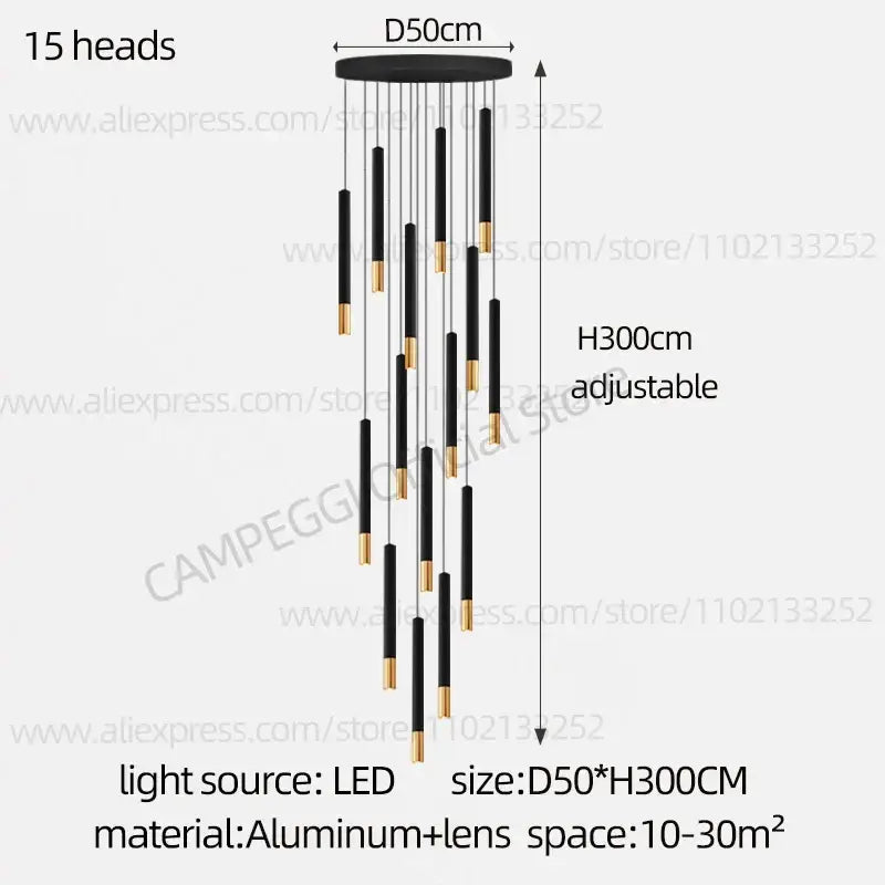 Decorbites black gold pendant lamp with 15 led light heads in modern nordic design for indoor lighting