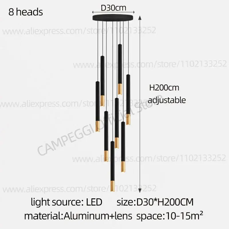 Decorbites black gold pendant lamp with eight adjustable led heads in modern nordic indoor lighting design