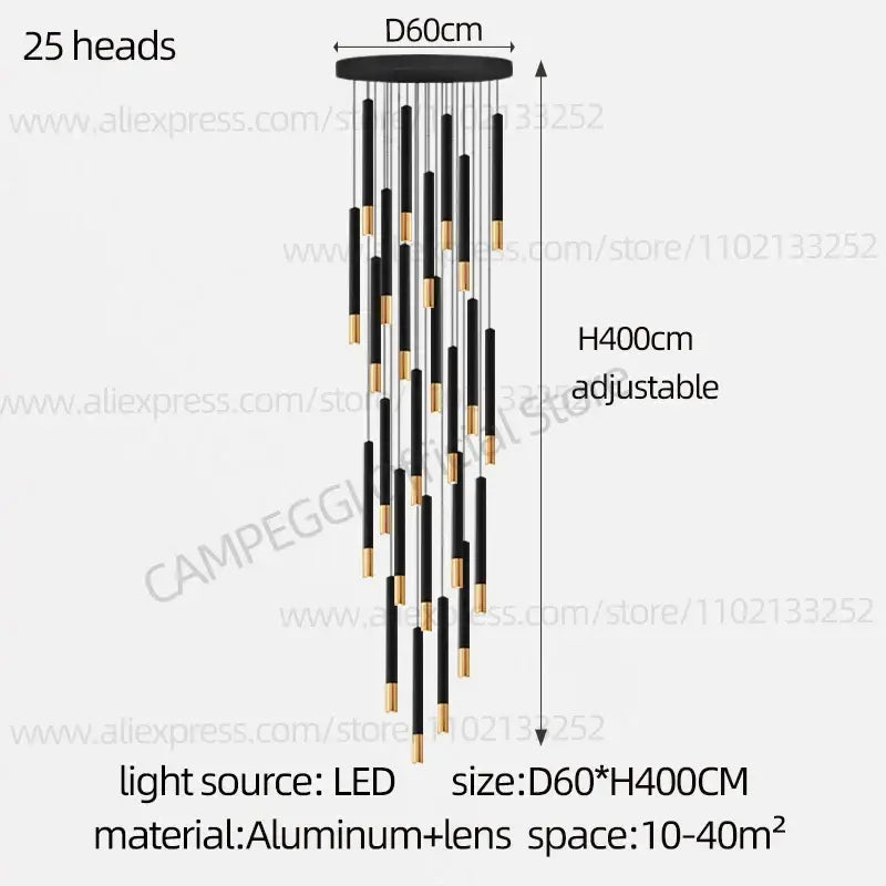 DecorBites black gold pendant lamp with 25 led light heads features a modern Nordic design for indoor lighting