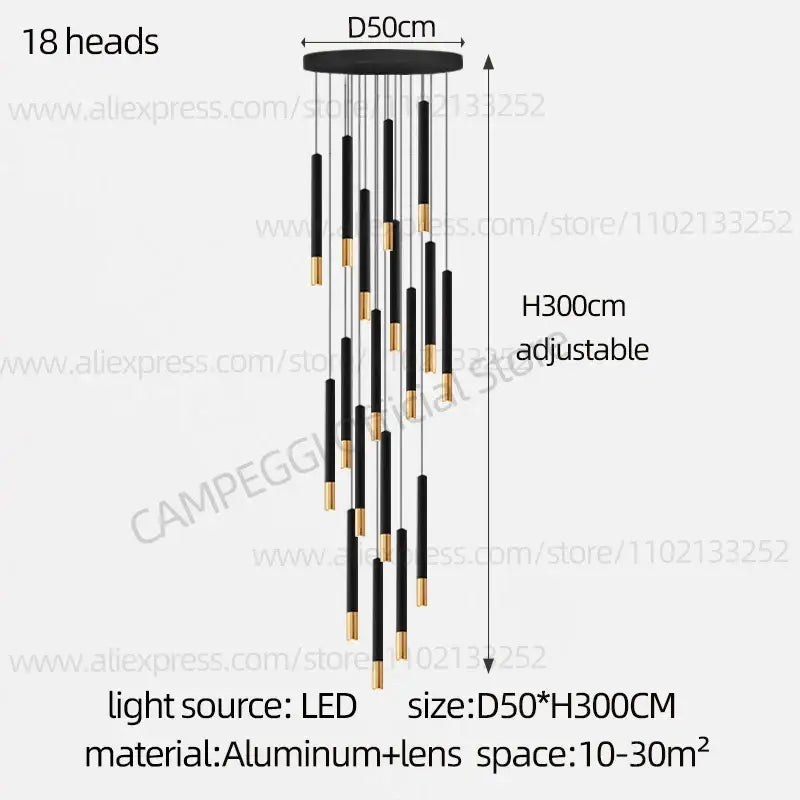 DecorBites black gold pendant lamp with 18 slender led light heads black gold modern indoor lighting chandelier