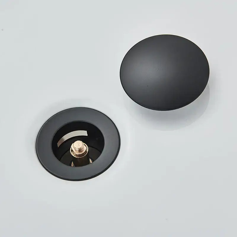 DecorBites black gold pop up drain for sink with black matte finish and gold-toned internal mechanism faucet accessory kit