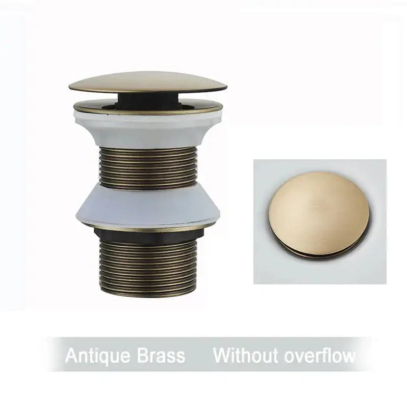Antique brass bathroom sink overflow drain with rounded top and threaded body in decorbites black gold pop faucet accessory kit