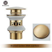 Brushed golden DecorBites black gold pop up drain with overflow and round stopper faucet accessory kit for sink
