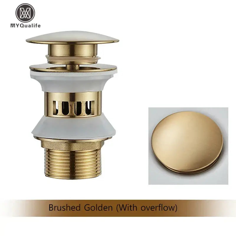 Brushed golden DecorBites black gold pop up drain with overflow and round stopper faucet accessory kit for sink