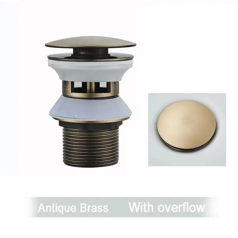 Antique brass decorbites black gold pop up drain for sink with overflow and matching round stopper in faucet accessory kit