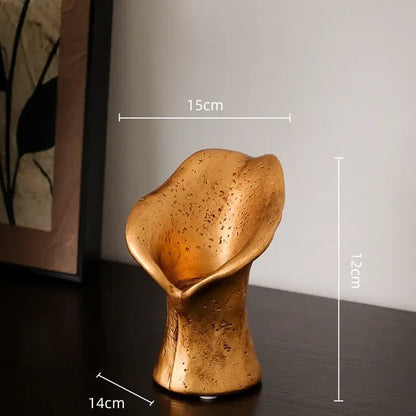 Decorbites black gold resin handicrafts calla lily-shaped decorative vase with gold textured matte finish and speckled detailing