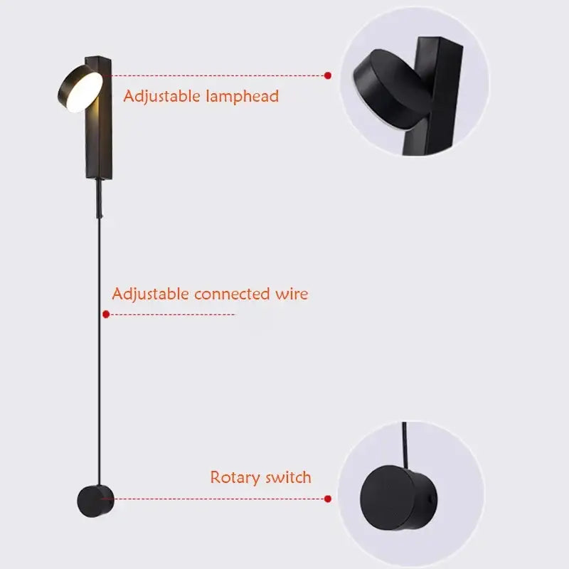 Black adjustable wall lamp decorbites black gold rotating led with sleek modern design for bedroom and living room lighting