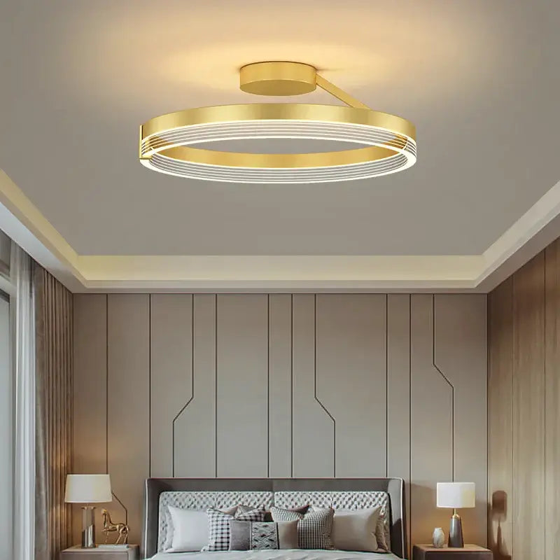 Decorbites black gold round chandelier gold-colored circular ceiling light with modern minimalist concentric led rings
