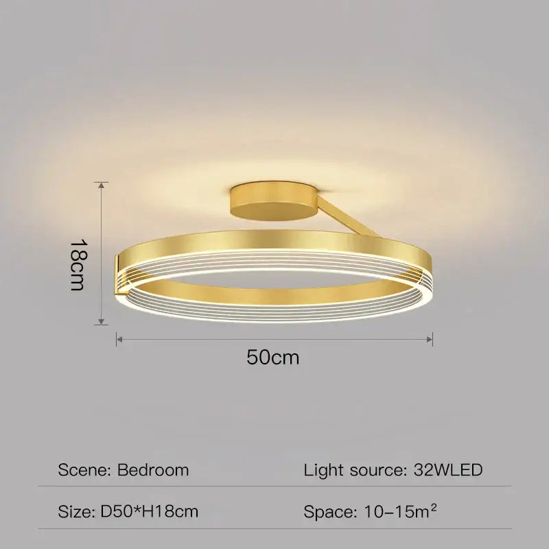 DecorBites black gold round chandelier with gold circular concentric rings and LED lighting for modern home decor