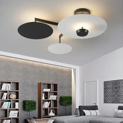Modern decorbites black gold round chandelier with three black and white shades and brass-finished metal frame with dimming remote control