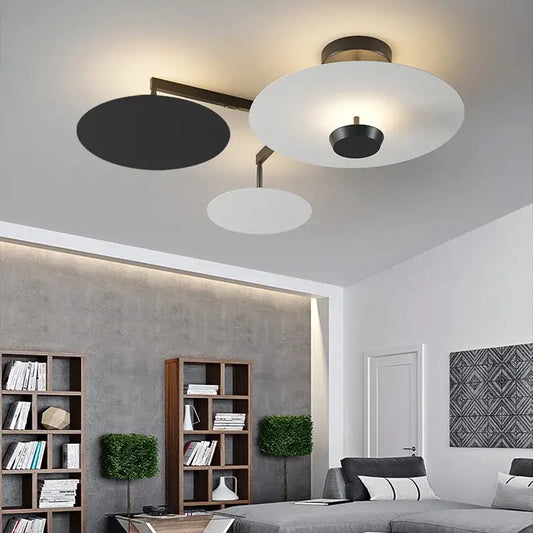 Modern decorbites black gold round chandelier with three black and white shades and brass-finished metal frame with dimming remote control