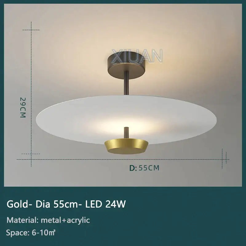 Decorbites black gold round chandelier with gold finish frosted acrylic disc and metal frame 55cm diameter ceiling light