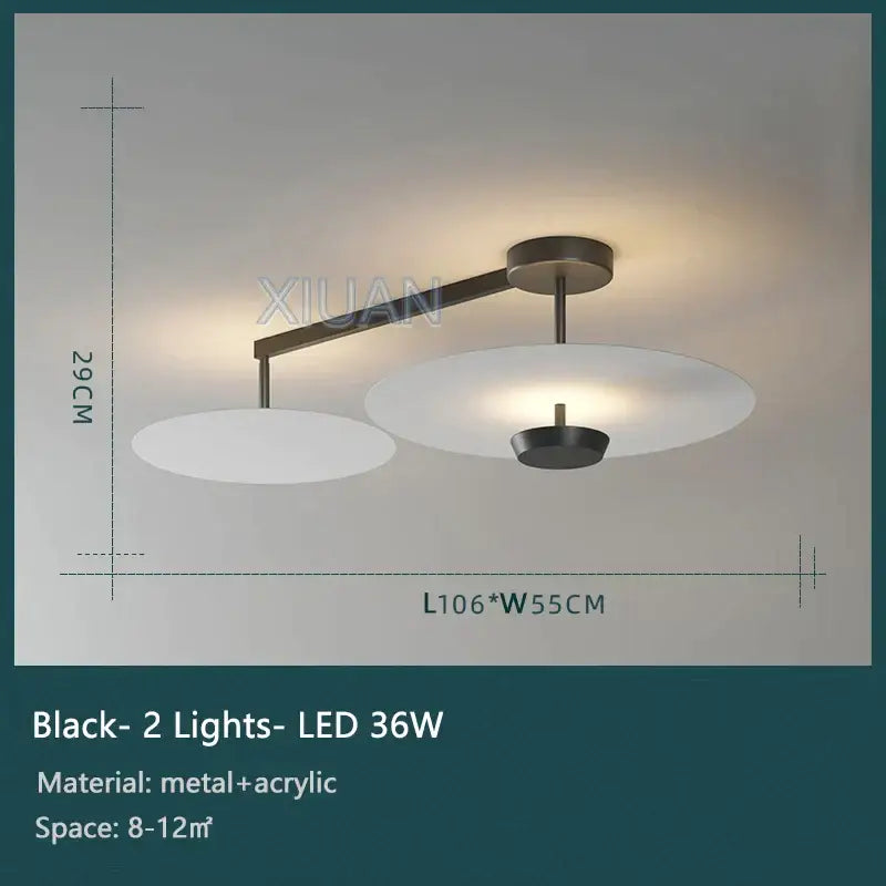 DecorBites black gold round chandelier with modern black metal and acrylic fixture and two frosted glass oval shades