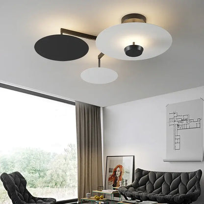 Modern ceiling light fixture with three black and white circular shades and brass frame decorbites black gold round chandelier