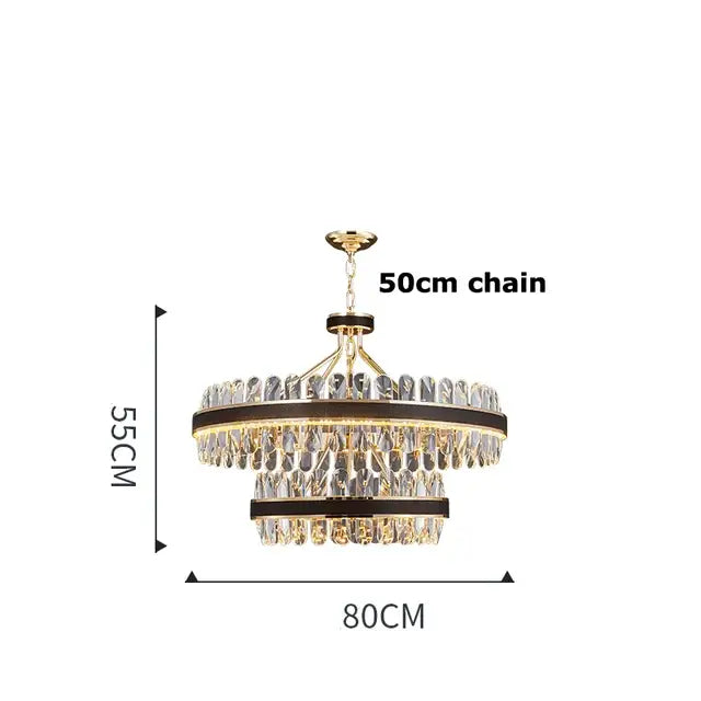 Decorbites black gold round led crystal chandelier with gold-toned tiers and dark bronze accents for living room suspension